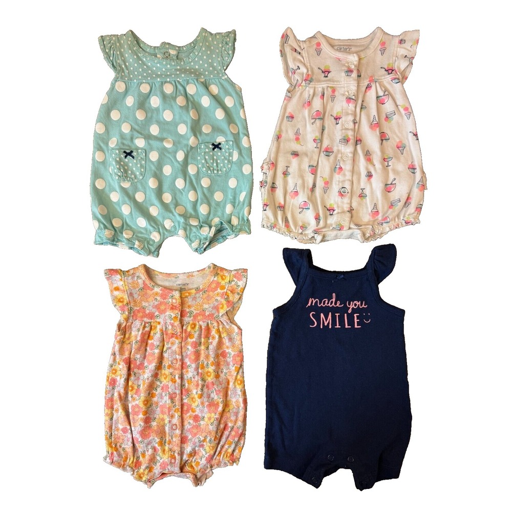Carters Baby Girl Clothes Lot 3 Months‎ Rompers Outfits 1 Piece Bundle Smile